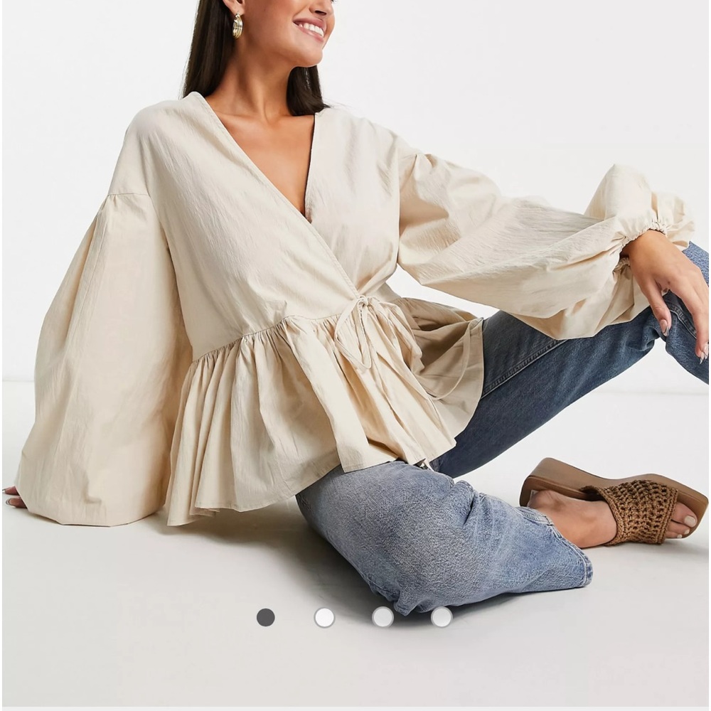 ASOS EDITION Oversized Wrap Smock Top Blouson Sleeve Cream Womens Size 14 NWT